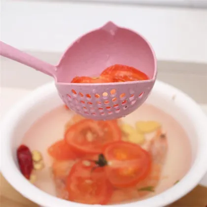 2 in 1 Plastic Draining Laddle Colander Soup Spoon- Multicolor