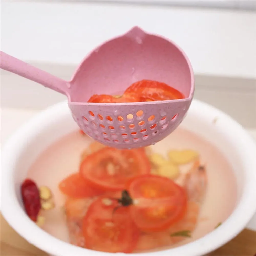 2 in 1 Plastic Draining Laddle Colander Soup Spoon- Multicolor