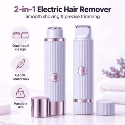 2-in-1 Rechargeable Electric Hair Remover & Trimmer for Men & Women – Dual Head Facial & Body Grooming Shaver
