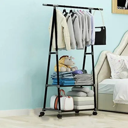 2 Tier Triangular Clothing Stand with Shelves