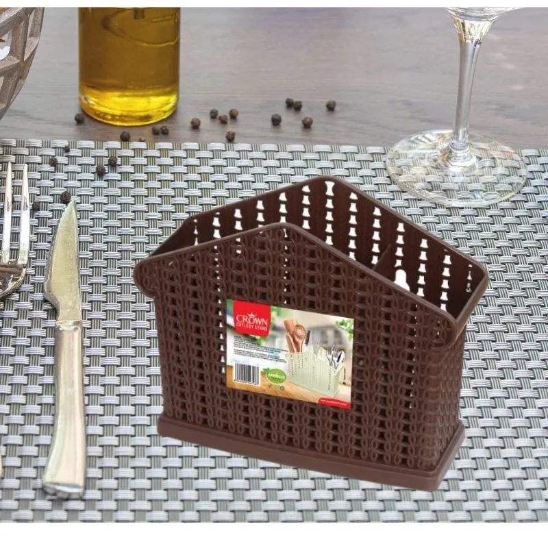 3 Compartment Stationary Cutlery Holder - Brown