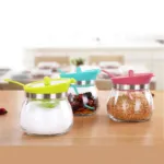 3 PCS Glass Suger & Spice Container Jar Kitchen Combination Spoon and Lid Design Multi-color 7191