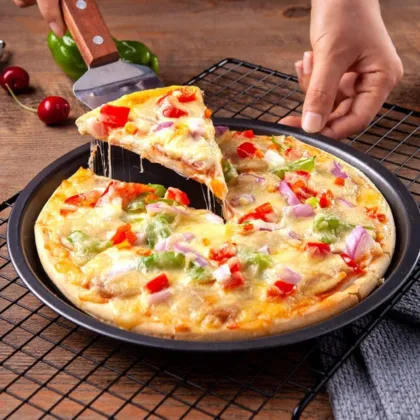 3-Piece Set Non-stick Pizza Pan, Round Premium Bakeware, Black - 7218