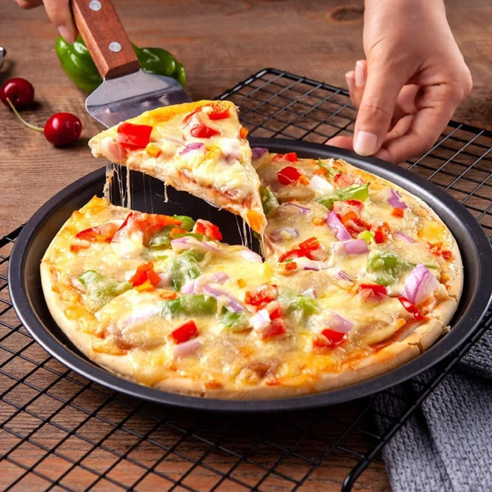 3-Piece Set Non-stick Pizza Pan, Round Premium Bakeware, Black - 7218
