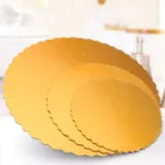 3Pcs 6/8/12inch Stylish Hard Paper Mats & Pads Decor for Birthday and Wedding Party Cakes - Gold
