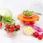 5 Pcs Glass Bowl with Plastic Lids - Multicolor