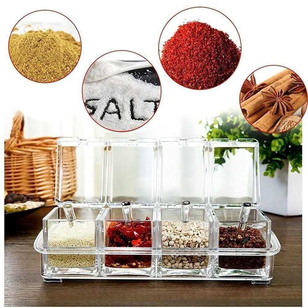 Acrylic Crystal Salt Pepper Spice Boxes with Rack