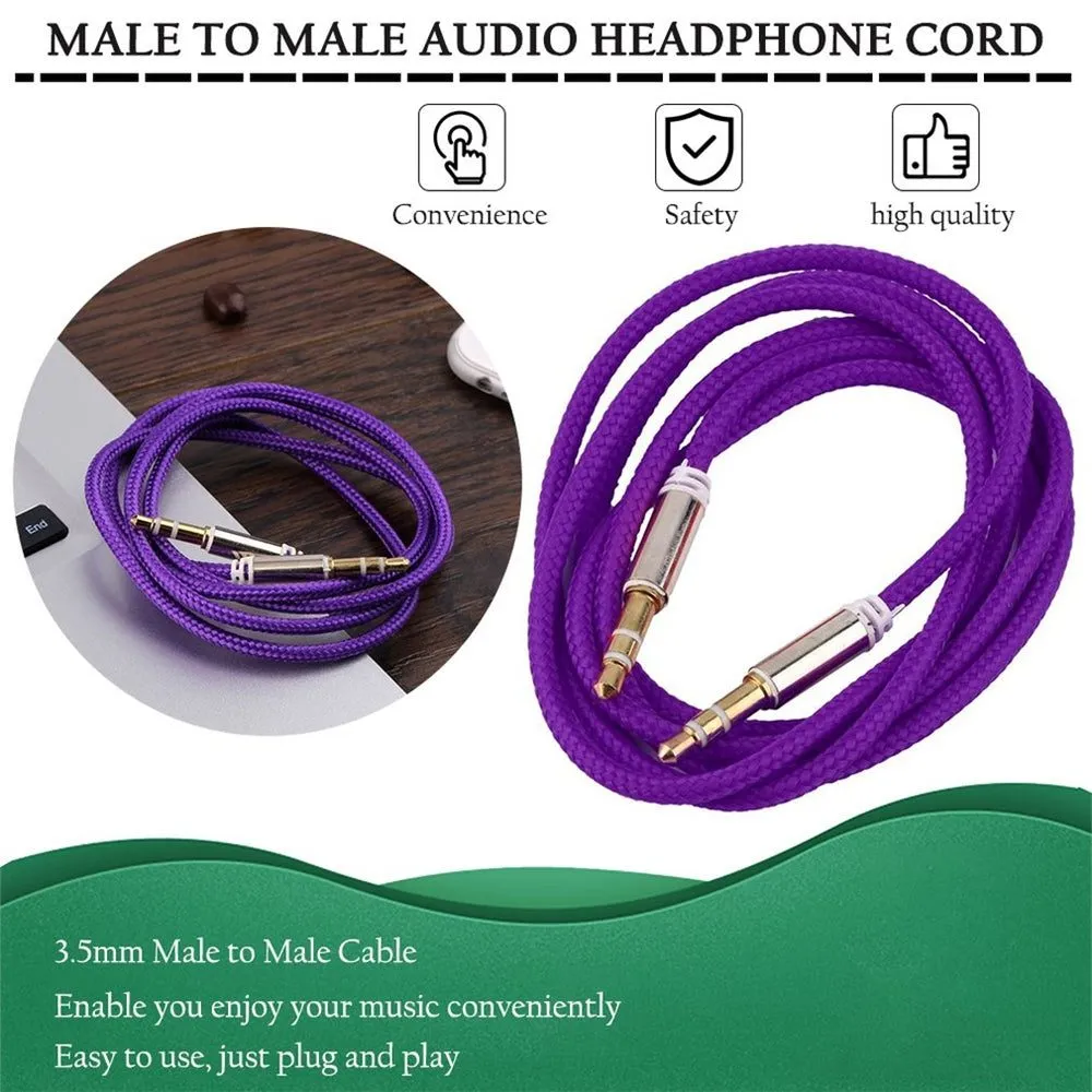 Auxiliary Audio Aux Cable Nylon Braided Unbreakable Cord for Car/Home - 3 Feet - Purple - 3827