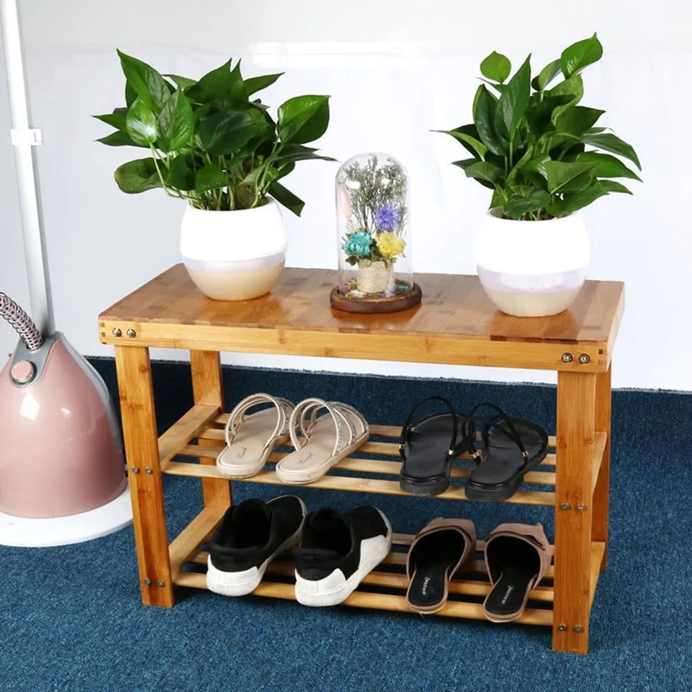 Bamboo Wooden Shoe Rack with Sitting Stool