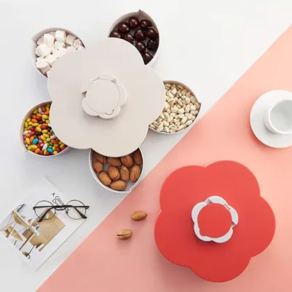 Cute Flower Petals Rotating Shape Multi Sectional Snack Serving Tray Bowl - 5 Compartments - 7220