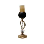 Gold Metal Candle Holder Set Chandelier Stand With Crystal chains Matte Black & Gold 2457