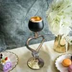 Gold Metal Candle Holder Set Chandelier Stand With Crystal chains Matte Black & Gold 2457