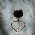 Gold Metal Candle Holder Set Chandelier Stand With Crystal chains Matte Black & Gold 2457