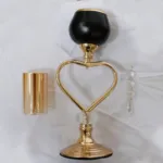 Gold Metal Candle Holder Set Chandelier Stand With Crystal chains Matte Black & Gold 2457