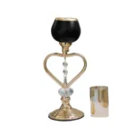 Gold Metal Candle Holder Set Chandelier Stand With Crystal chains Matte Black & Gold 2457