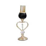 Gold Metal Candle Holder Set Chandelier Stand With Crystal chains Matte Black & Gold 2457