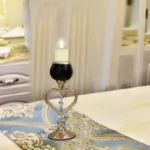 Gold Metal Candle Holder Set Chandelier Stand With Crystal chains Matte Black & Gold 2457