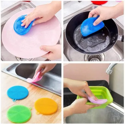 Heat Resistant Silicon Sponge Dishwasher Scrubber Pad - Multicolor