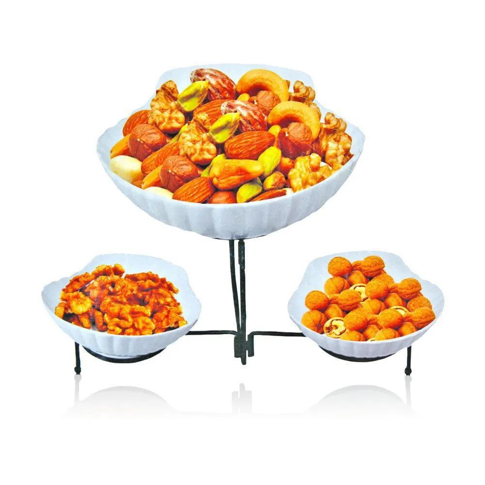 High Grade Porcelain Food Serving Bowl Set with Iron Stand