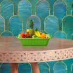 Multi-functional Kitchen Vegetable Fruit Drain Basket Snack Plate Double-layer sieve-Green 2442G