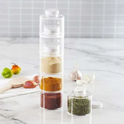 Pack of 12 Spice Tower Carousel Containers for Kitchen Spices - 12 Bottle Stackable Spice Rack Carousel, Spice Tower, Space Saving Kitchen Spice Jars, Herbs, Condiments, Spices Seasoning Box Jars with Lids
