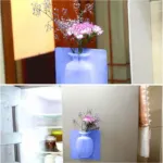 Pack of 3 - Silicone Sticky Wall Magic Plant Vases Container Decorations Leaves Body Accessories Outdoor Handmade Pots Soft Bottle Flowers