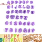 Pack of 40 Numeric & Alphabet cookie cutout - Purple