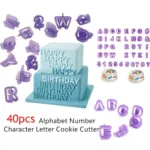 Pack of 40 Numeric & Alphabet cookie cutout - Purple