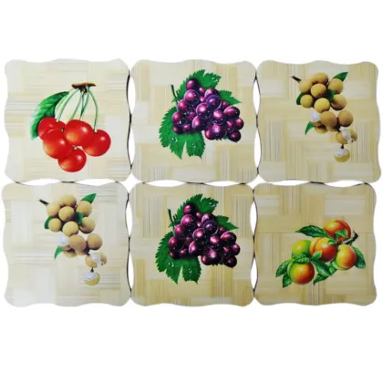 Pack of 7 - 6 Wooden Bamboo Saucers with 1 Plastic Holder