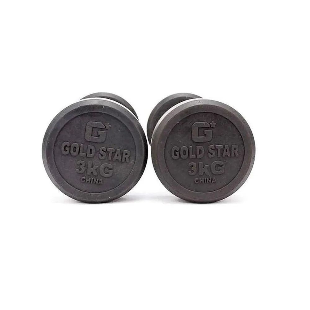 Pair of 3 Kg rubber coated dumbbells - Black & Silver