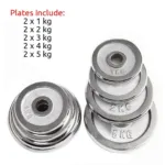 Set of 12 - 1 ft Dumbbells Rod and 30 KG Chrome Plates Complete Home Gym Set - 8511