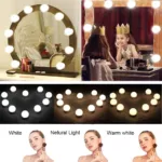 USB-Powered 10-Bulbs Vanity Mirror Lights – 3 Color Modes (Cold, Natural, Warm White) for Makeup and Dressing Tables