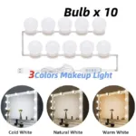 USB-Powered 10-Bulbs Vanity Mirror Lights – 3 Color Modes (Cold, Natural, Warm White) for Makeup and Dressing Tables