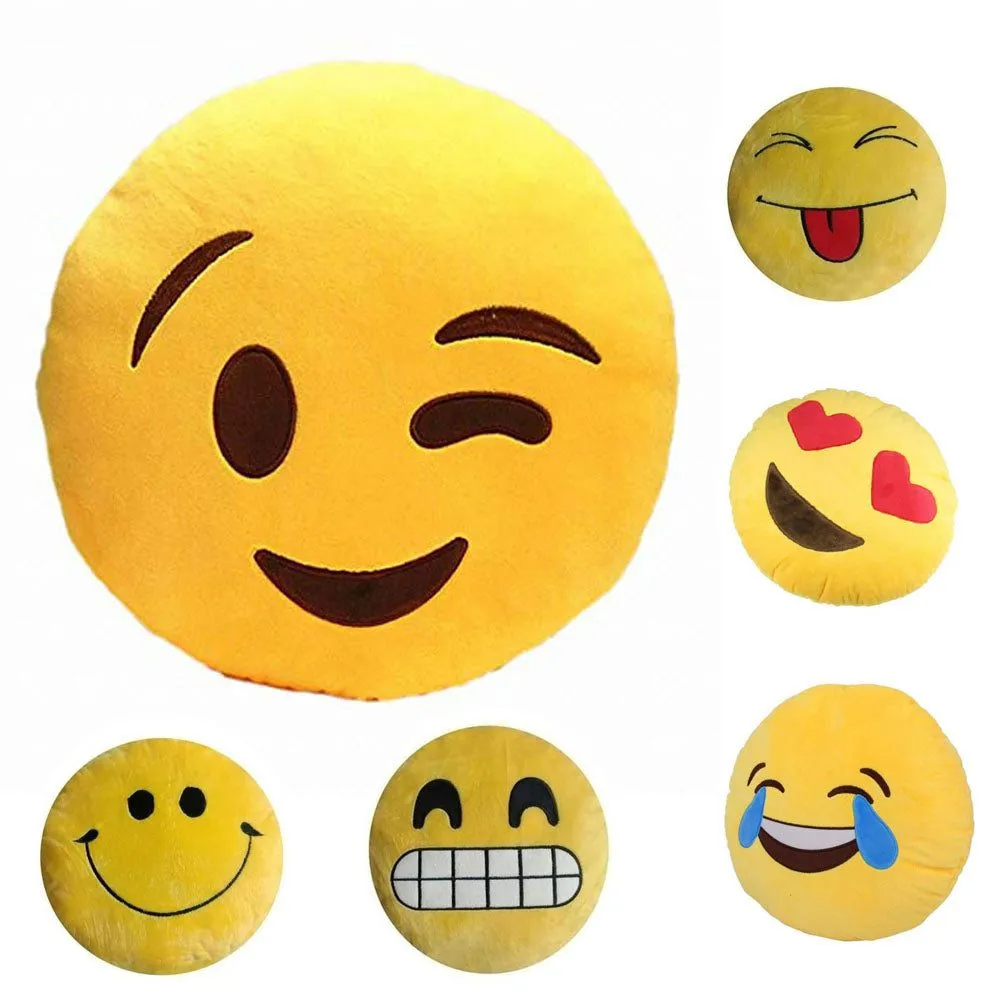Yellow Velvet Emoji Cushion